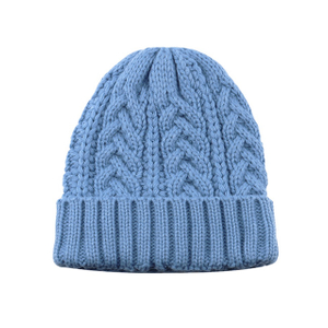 2024 Gorro tejido personalizado 100% acrílico cálido de invierno estilo diario liso de color azul con alta calidad