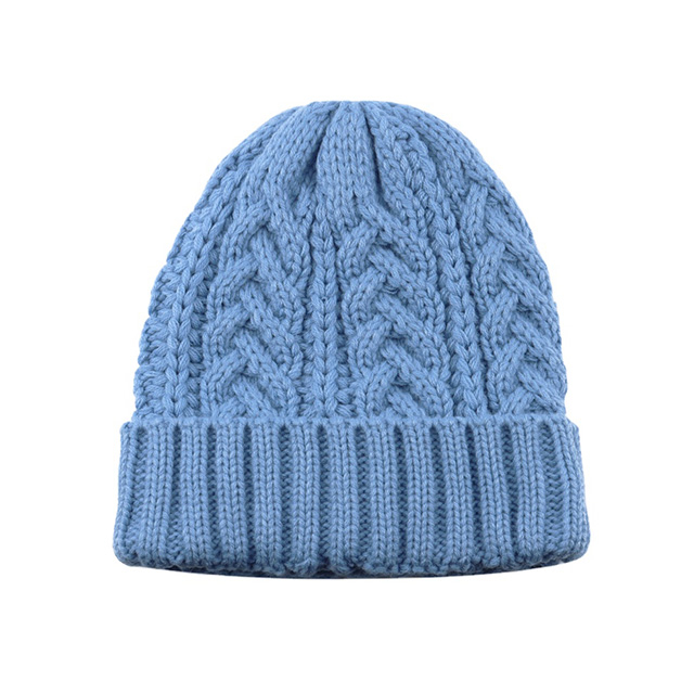 2024 Gorro tejido personalizado 100% acrílico cálido de invierno estilo diario liso de color azul con alta calidad