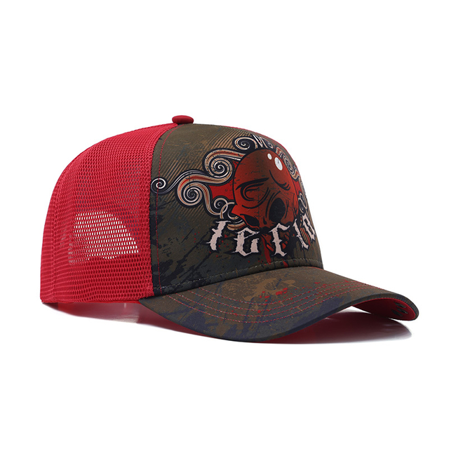 Gorra de camionero con logo de imagen impresa por sublimaci&oacute;n de 5 paneles y corona de metal 