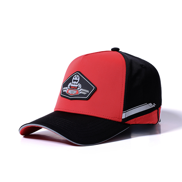 Gorra de b&eacute;isbol de goma personalizada del poli&eacute;ster de Tefla del parche del Pvc de 5 paneles con la hebilla de la tela 